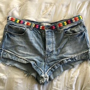 FREE PEOPLE jean shorts, multi color embroidery